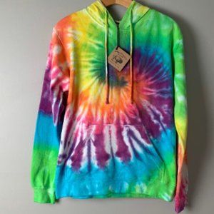 small TIE DYE unisex HOODIE sweatshirt RAINBOW nwt